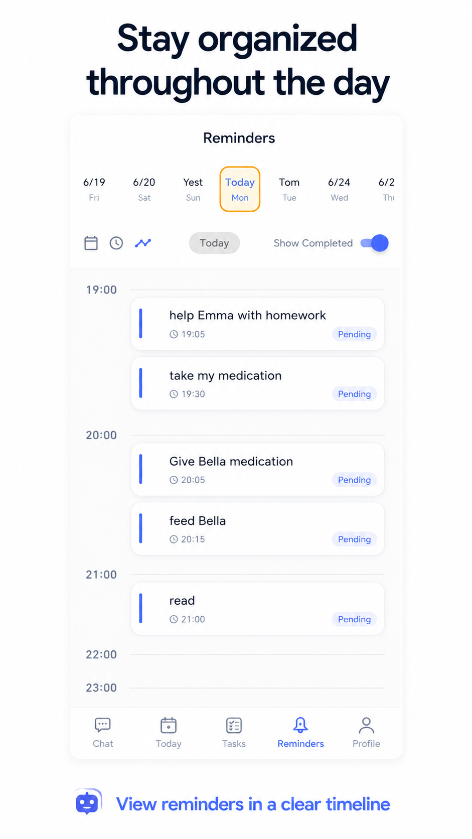 Timeline and calendar views